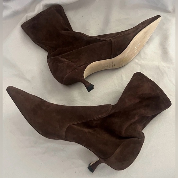 Stuart Weitzman VINNY 50 BROWN STRETCH SUEDE ANKLE BOOT KITTEN HEEL SHOE 8 $650 - Picture 3 of 13
